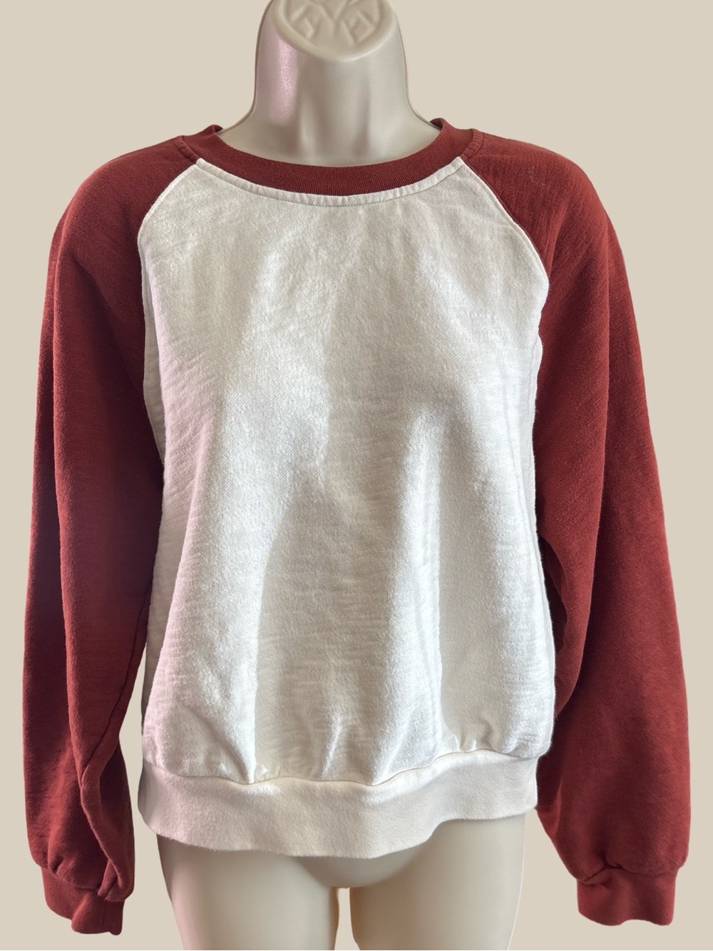 Madewell MWL Raglan Sweatshirt Cream Rust Sporty Retro Inspired SZ L